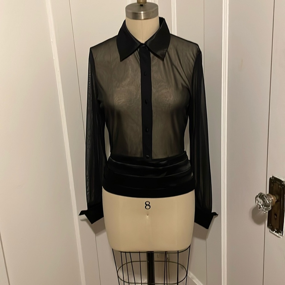 The Limited, Sz M, black, button up, sheer, shirt